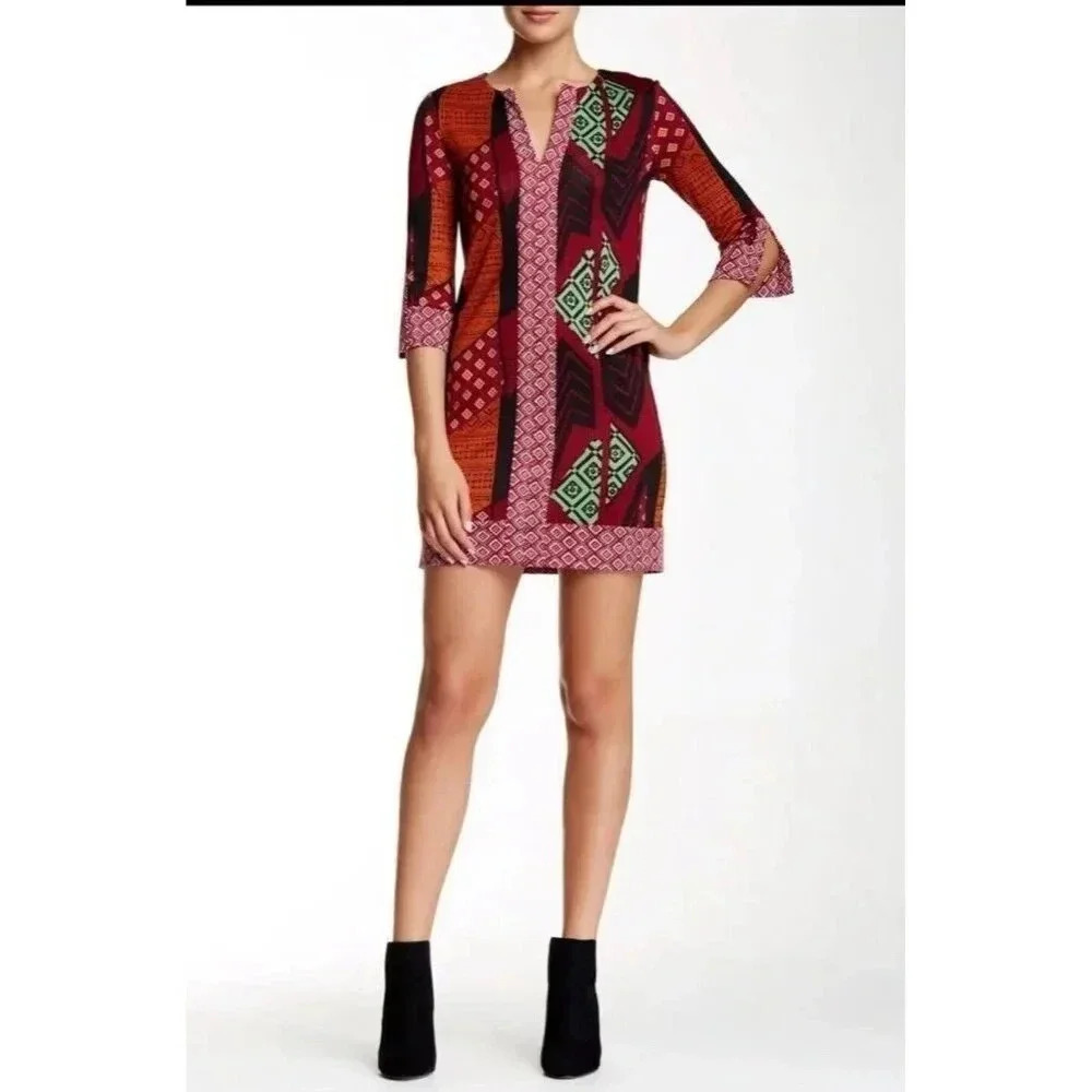 NWT Diane Von Furstenberg Rose Patchwork 3/4 Sleeve 100% Silk Dress Size 4